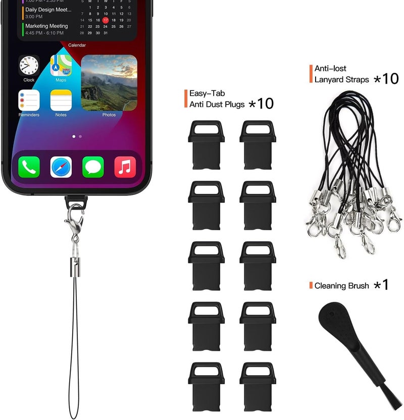 imComor 10X iPhone 14 Anti Dust Plug, iPhone Lightning Charging Port Dust Cover for iPhone 14 Pro Max, 13 Pro Max, 12 Pro Max, 11 Pro, X, XS, XR, 8, 7 iPad AirPods with Easy Grip Tab, Lanyard & Cleaning Brush - Image 2